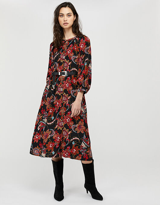 Danny Paisley Print Midi Dress Black Day Dresses Monsoon Global