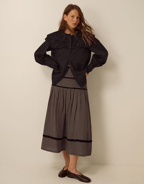 Elise Check Print Midi Skirt , Black (BLACK), large
