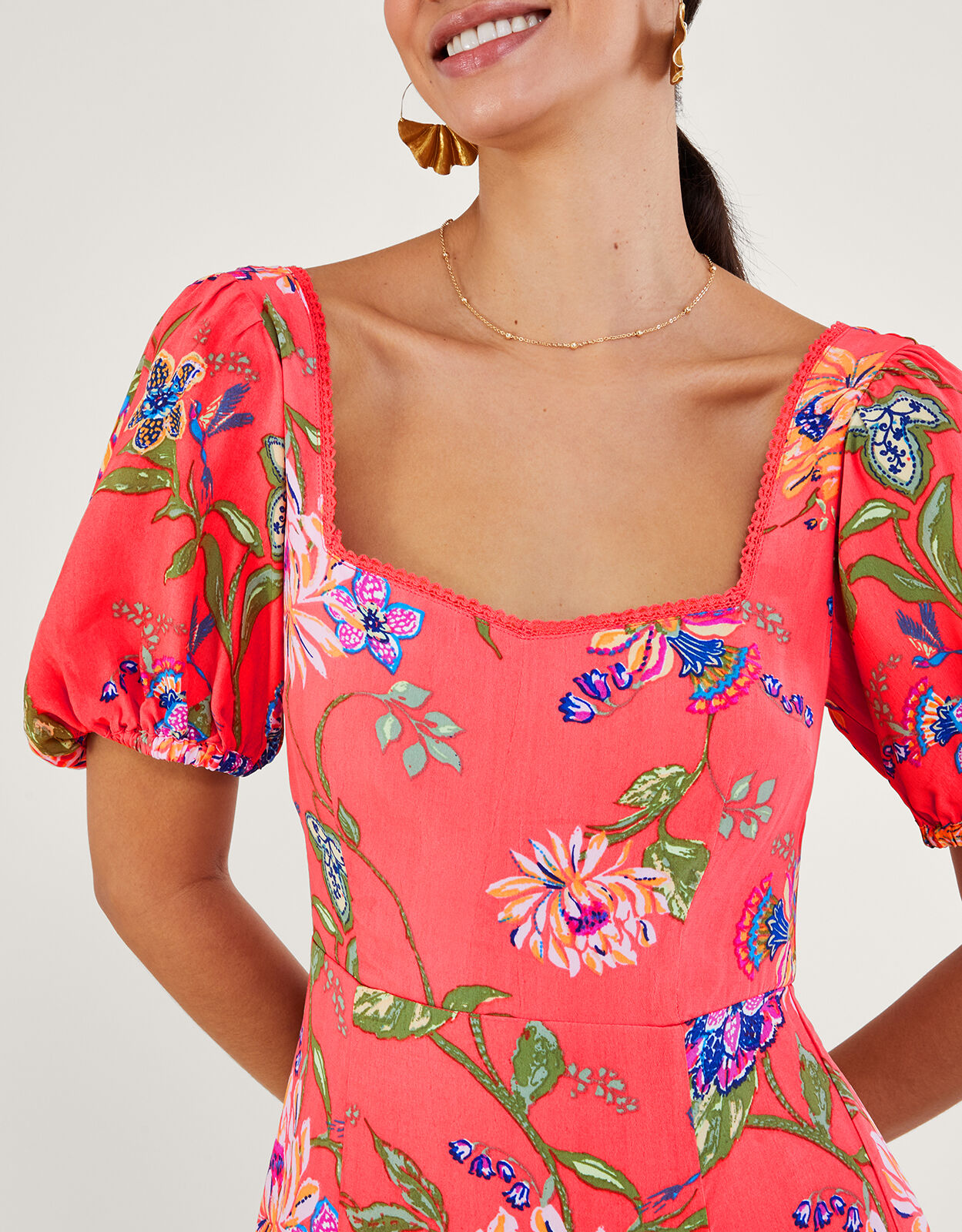Regina Floral Print Tea Dress Orange
