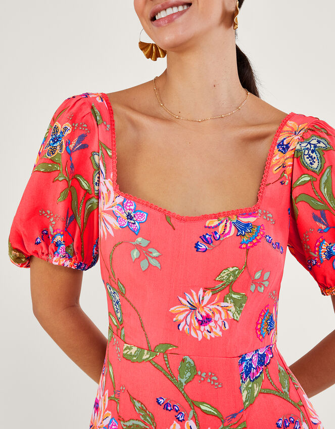 Regina Floral Print Tea Dress, Orange (CORAL), large