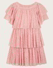 Metallic Star Tiered Mesh Dress, Pink (PINK), large