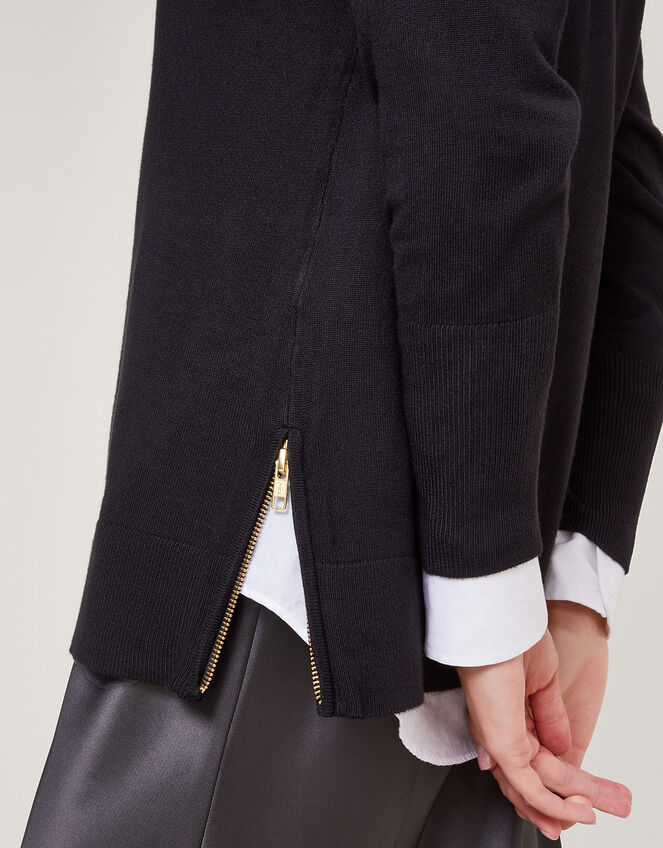 Slash Zip Detail Sweater with LENZING™ ECOVERO™, Black (BLACK), large
