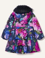 Rose Print Padded Coat, Blue (BLUE), large