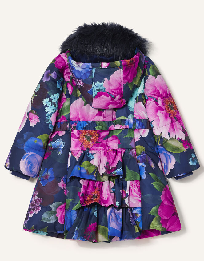 Rose Print Padded Coat, Blue (BLUE), large