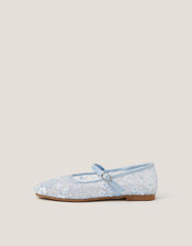 Flower Sparkle Mesh Ballet Flats, Blue (BLUE), large