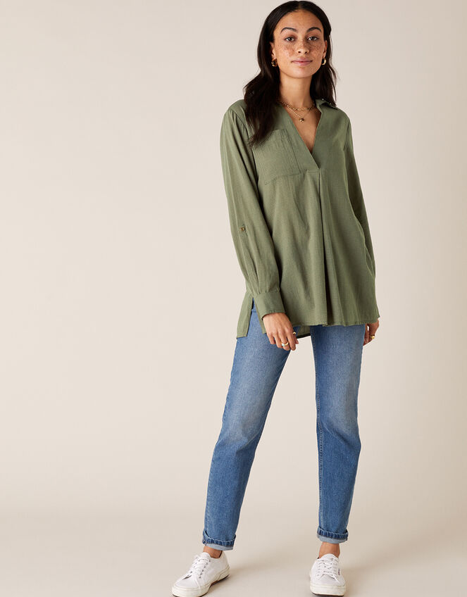 V-Neck Shirt, Green (KHAKI), large