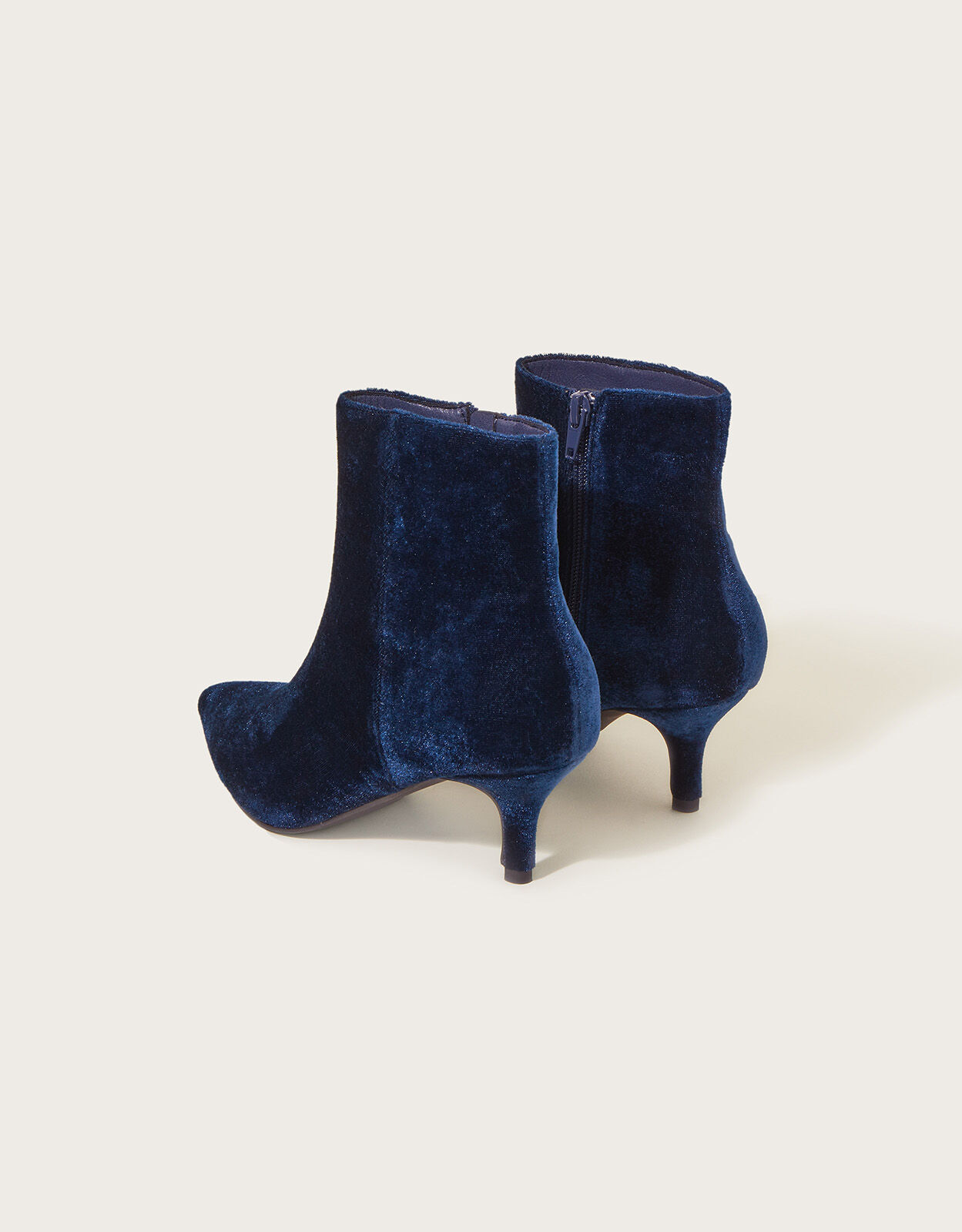Velvet Kitten Heel Boots Blue