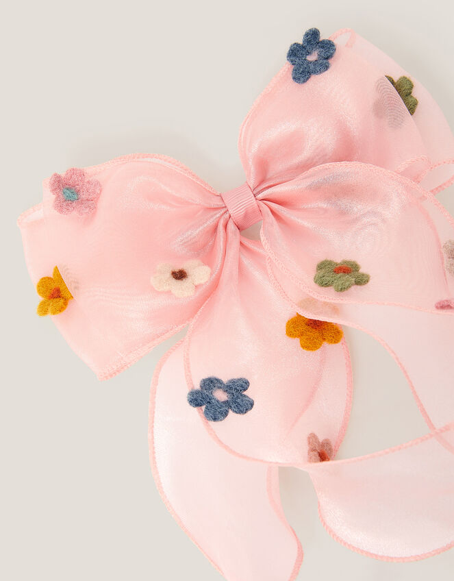 Flower Organza Bow Hair Clip, , large
