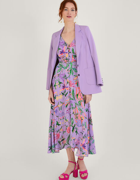 Calypso Print Midi Dress in Sustainable Viscose Purple, Purple (LILAC), large