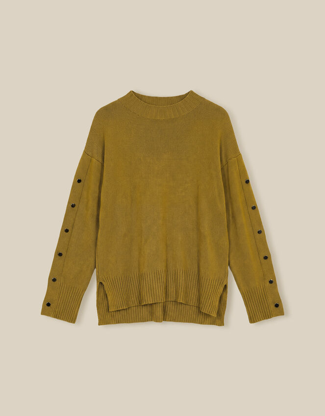 Bree Button Knit Sweater, Green (CHARTREUSE), large
