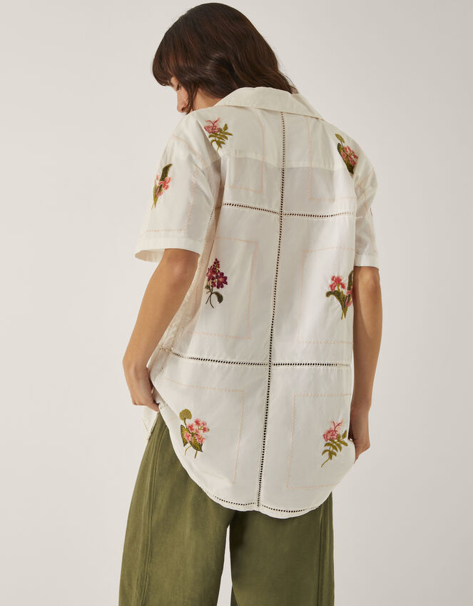 Luna Floral Embroidered Shirt, White (WHITE), large
