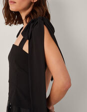 Briana Tie Floral Appliqué Midi Dress, Black (BLACK), large