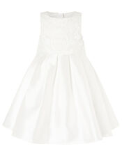 Lace Bodice Duchess Twill Dress, Ivory (IVORY), large