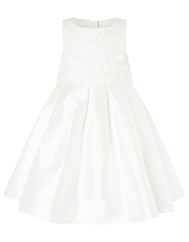 Lace Bodice Duchess Twill Dress, Ivory (IVORY), large