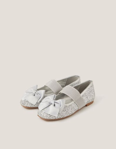 Glitter Bow Ballet Flats, Silver (SILVER), large