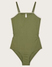 Texture Cut-Out Swimsuit, Green (KHAKI), large