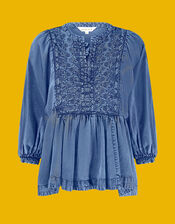 East Cinzia Tiered Denim Top, Blue (DENIM BLUE), large