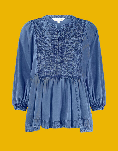 East Cinzia Tiered Denim Top Blue, Blue (DENIM BLUE), large