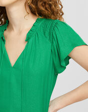 Woven Front Jersey Top, Green (GREEN), large
