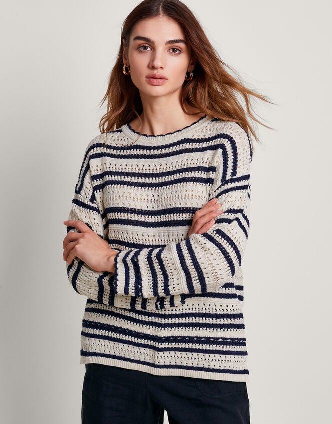 Sarah Stripe Sweater, Ivory (IVORY), large