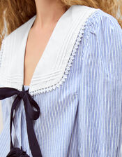 Xenia Tie Front Stripe Blouse, Blue (BLUE), large