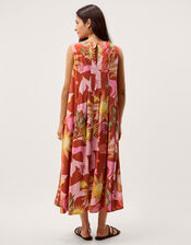Anissa Sun Print Pleated Midi Dress, Orange (ORANGE), large