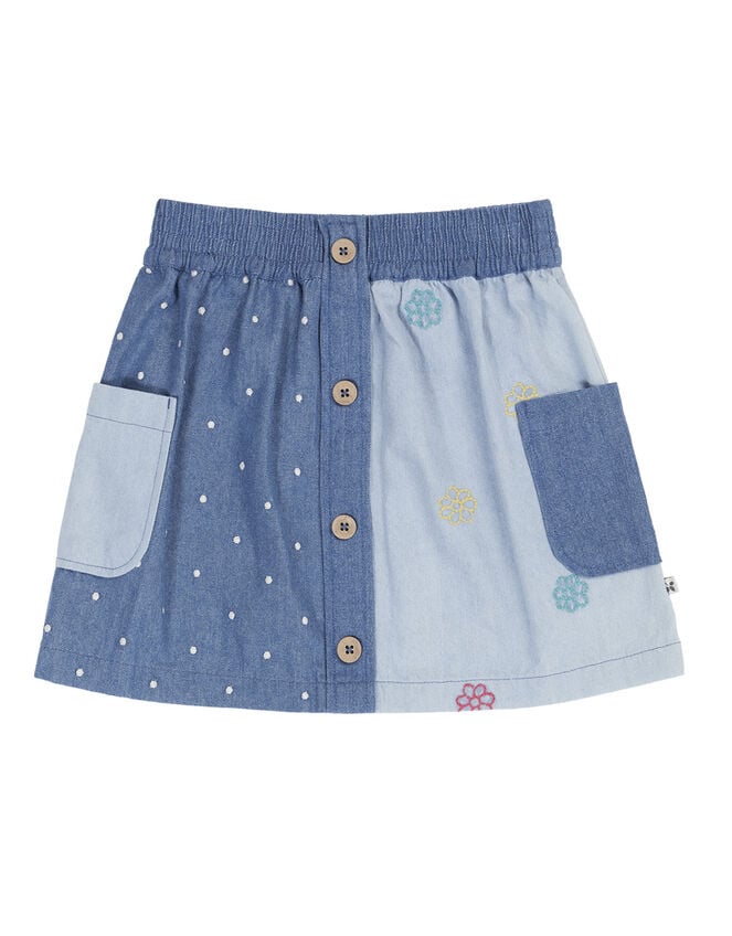 Frugi Embroidered Denim Skirt, Blue (BLUE), large