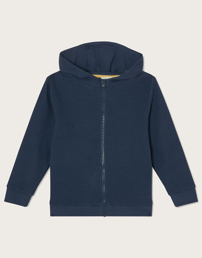 Textured Zip Through Hoody , Blue (NAVY), large