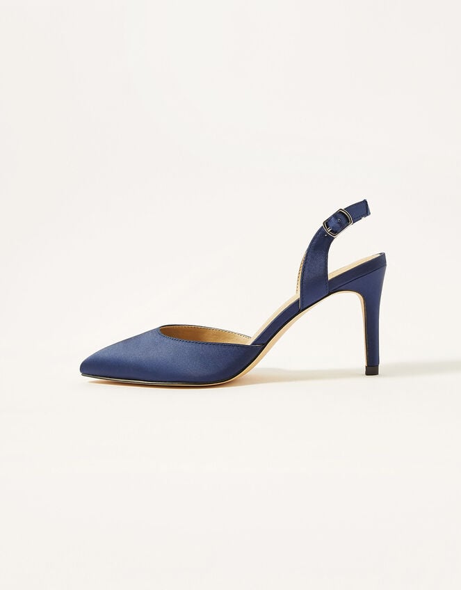 Sonya Slingback Satin Heels , Blue (NAVY), large