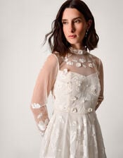 Lorelai Long Sleeve Floral Embellished Mesh Wedding Dress, Ivory (IVORY), large