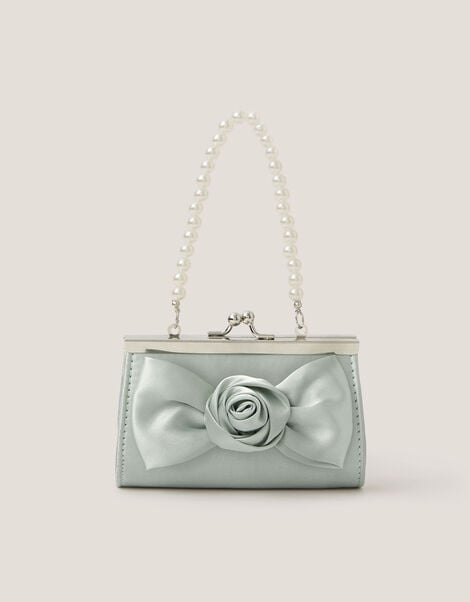 Satin Rose Bow Mini Bag, Green (SAGE), large