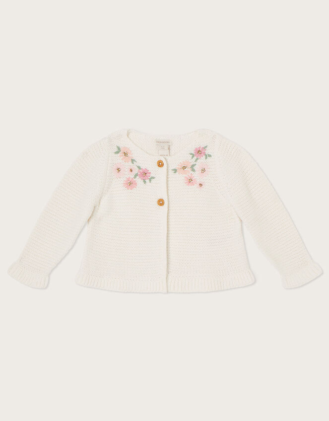 Baby Floral Peplum Cardigan, Ivory (IVORY), large