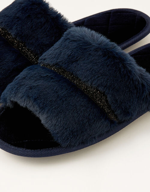 Glitter Trim Faux Fur Slippers Blue Shoes & Boots | Global.