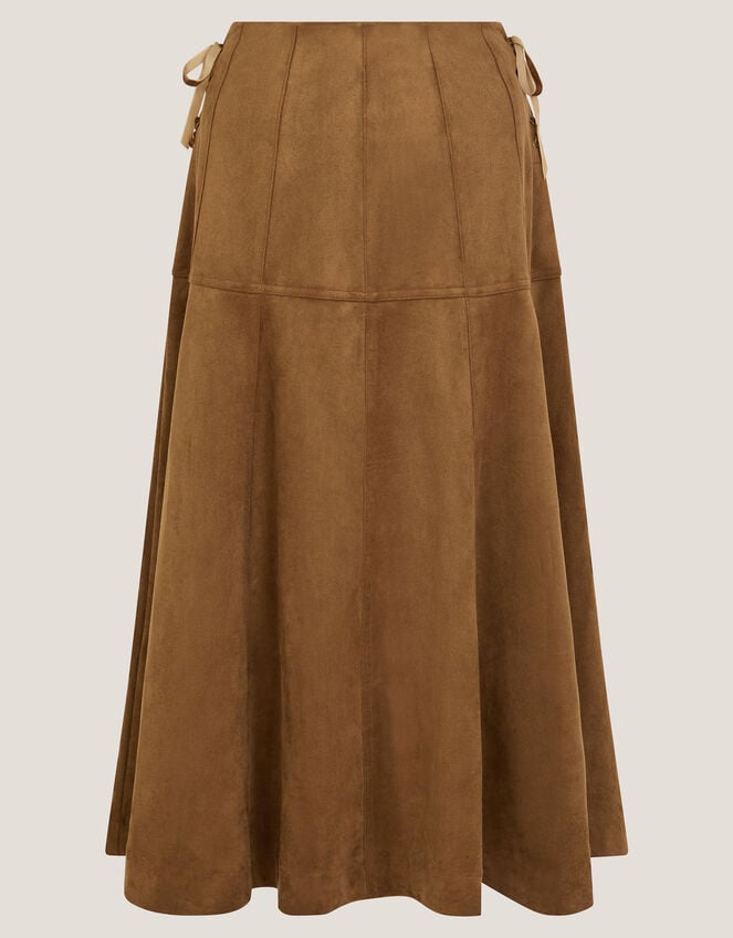 Macy Suedette A-Line Midi Skirt, DARK BROWN, large