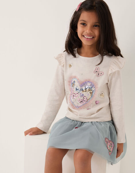 Sequin Heart Butterfly Long Sleeve Top, Ivory (IVORY), large