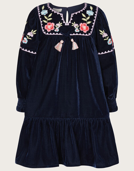 Boutique Velvet Boho Dress, Blue (NAVY), large