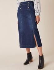 Slim Denim Midi Skirt, Blue (BLUE), large