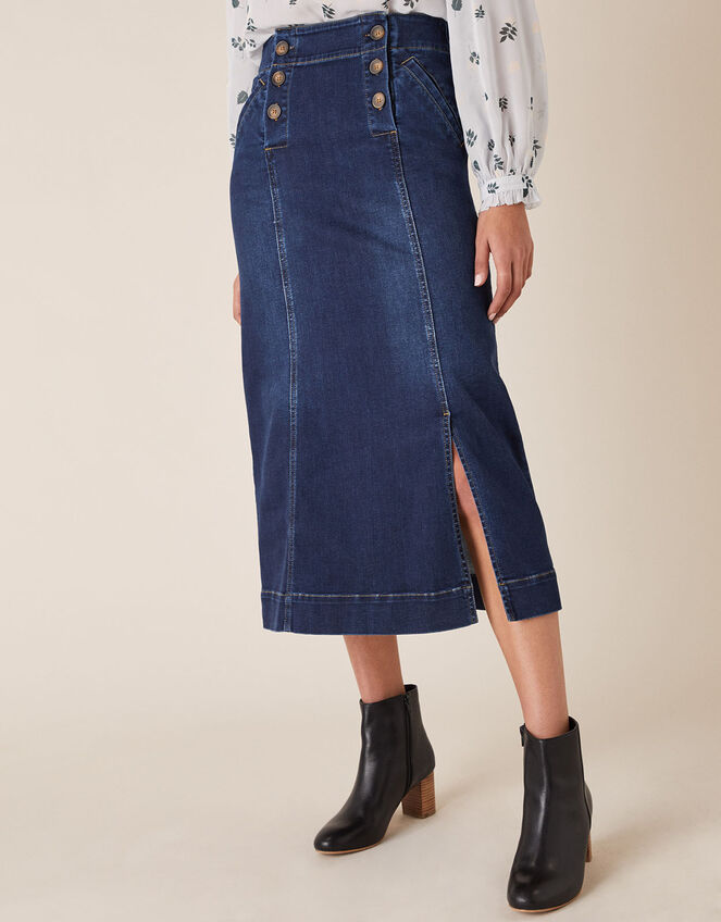 Slim Denim Midi Skirt, Blue (BLUE), large