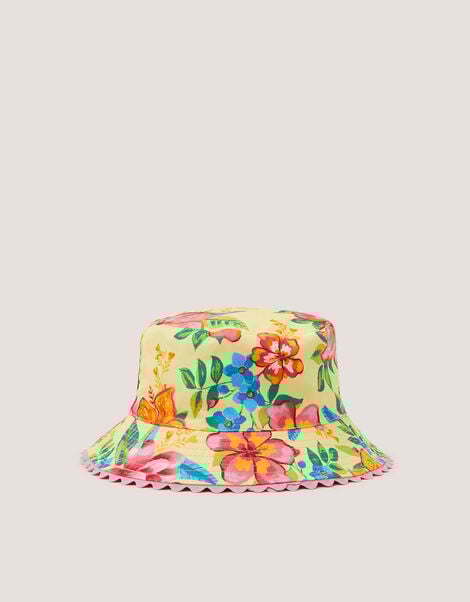 Baby Tropical Flower Reversible Bucket Hat, Yellow (YELLOW), large