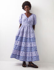 East Tiera Floral Tiered Maxi Dress, Blue (BLUE), large