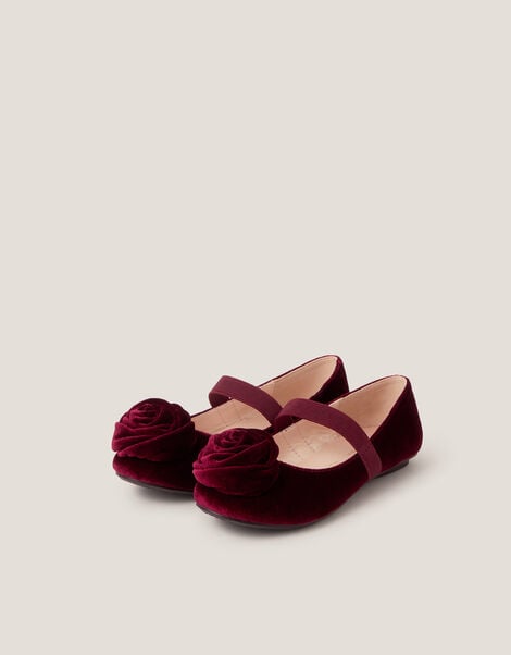 Rosette Strap Ballet Flats, Red (BURGUNDY), large