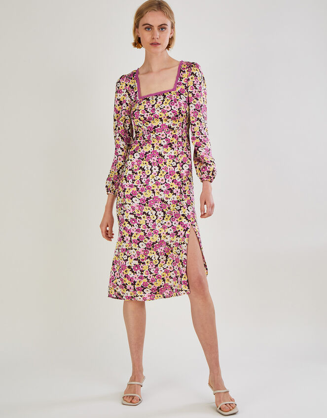 Daria Long Sleeve Midi Dress with Recycled Polyester, Pink (PINK), large