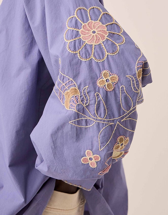 East Anyar Embroidered Cotton Blouse, Blue (MID BLUE), large