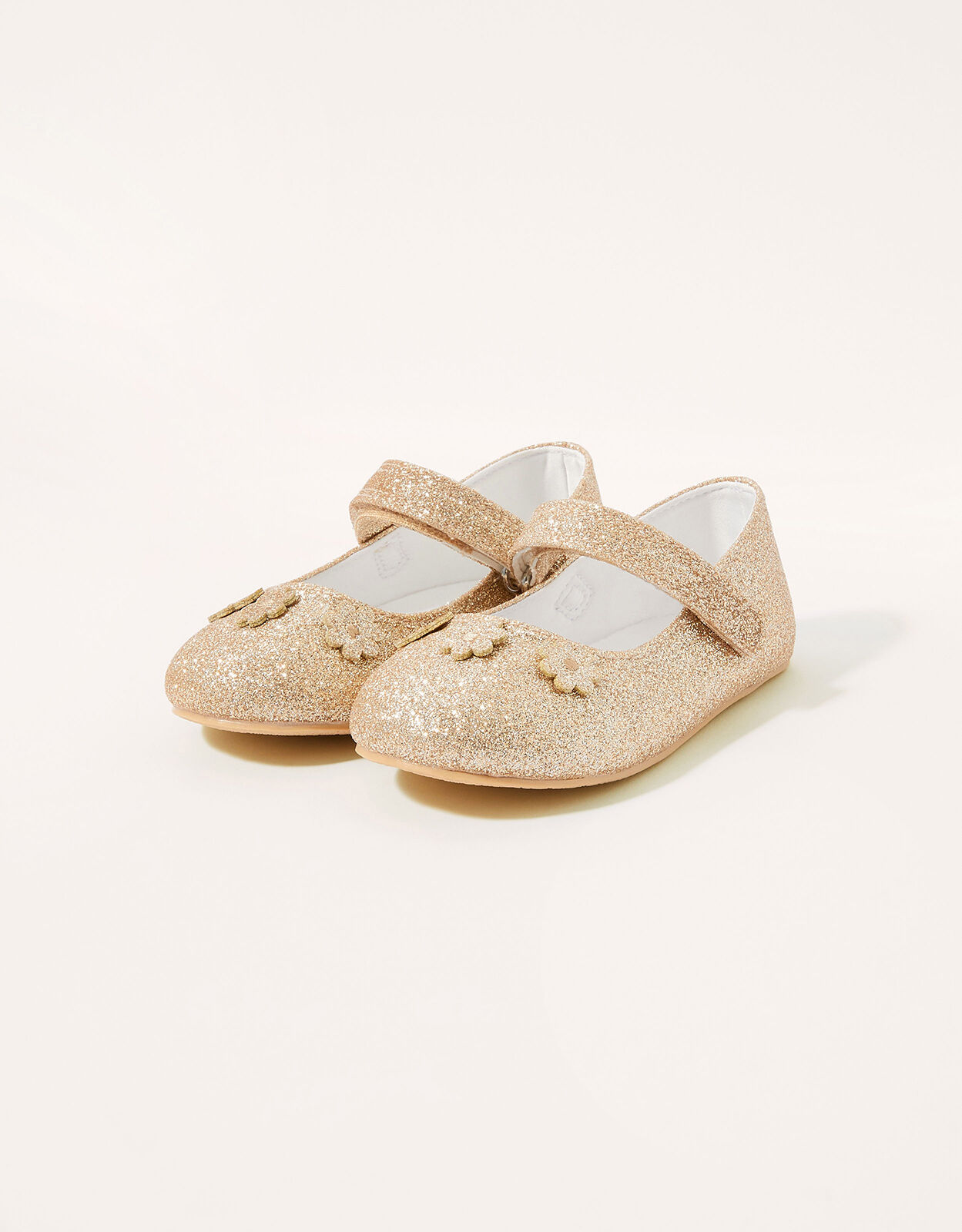 Glitter Flower Strap Walker Shoes Gold