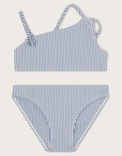 Stripe Asymmetrical Bikini Set, Blue (BLUE), large