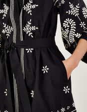 Embroidered Midi Tunic Dress, Black (BLACK), large