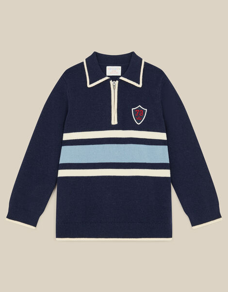 Quarter Zip Collar Jumper, Blue (NAVY), large