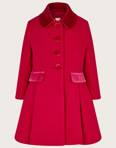 Velvet Trim Pleat Coat, Red (RED), large