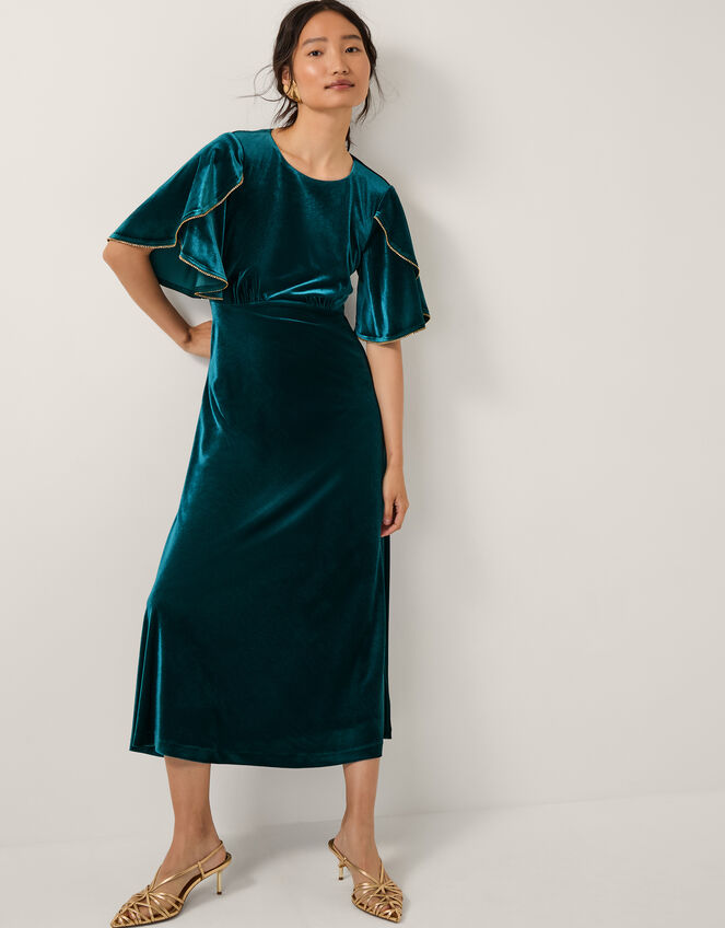 Cecelia Velvet Cape Midi Dress, Teal (TEAL), large