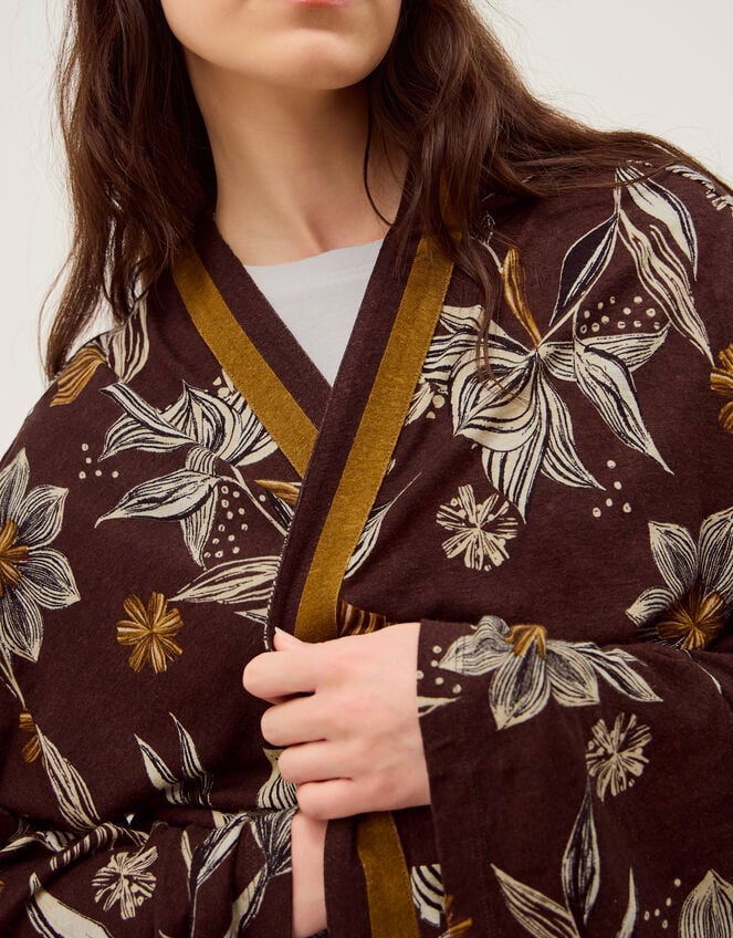Esther Floral Linen Blend Jacket, Brown (CHOCOLATE), large